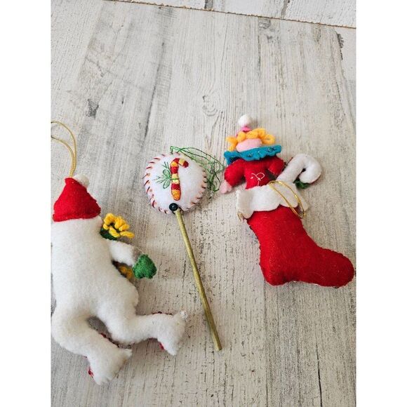 Sequin knit vintage snowman stocking gesture lollipop ornaments Xmas tree set - Picture 5 of 8